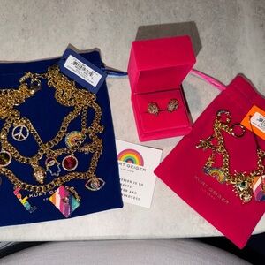 Kurt Geiger Gold Rainbow Charm Necklace & Earrings Set - Pink & Navy Accents